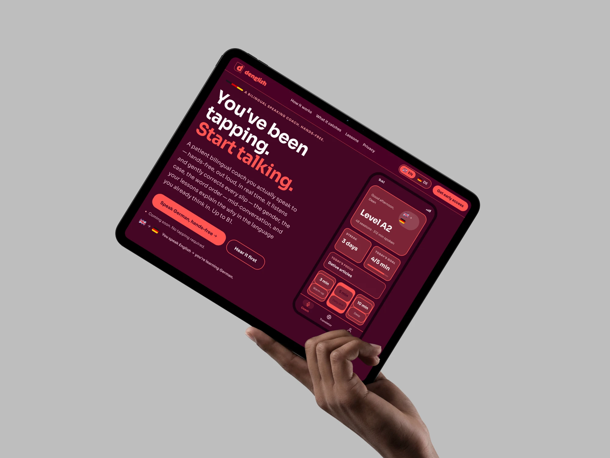 The Denglish website on an iPad